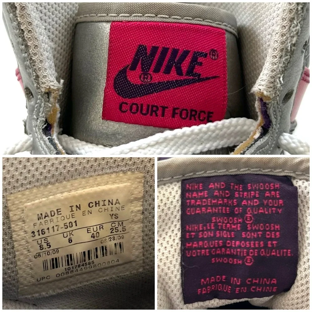 Nike Silver, Pink, Purple Floral Print Court Force Hi Top Sneaker Shoes
